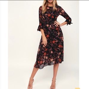 I MADELINE Long Black Floral Print Dress Size L